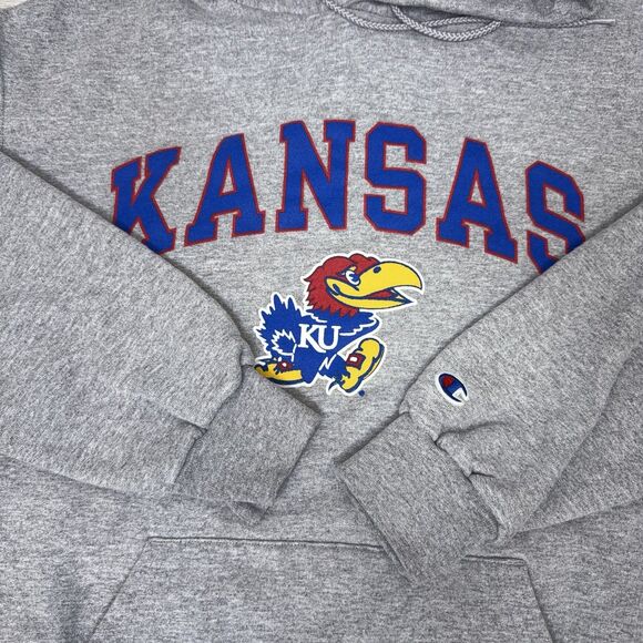 Champion KU Kansas Jayhawks Hoodie Men's Size Large Grey Pullover Athleticwear - Picture 6 of 11
